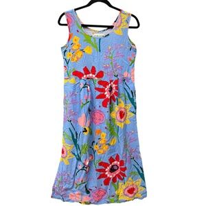 Jams World Floral Hawaiian Sleeveless Dress Pockets Blue Size M Vintage Y2K 💛